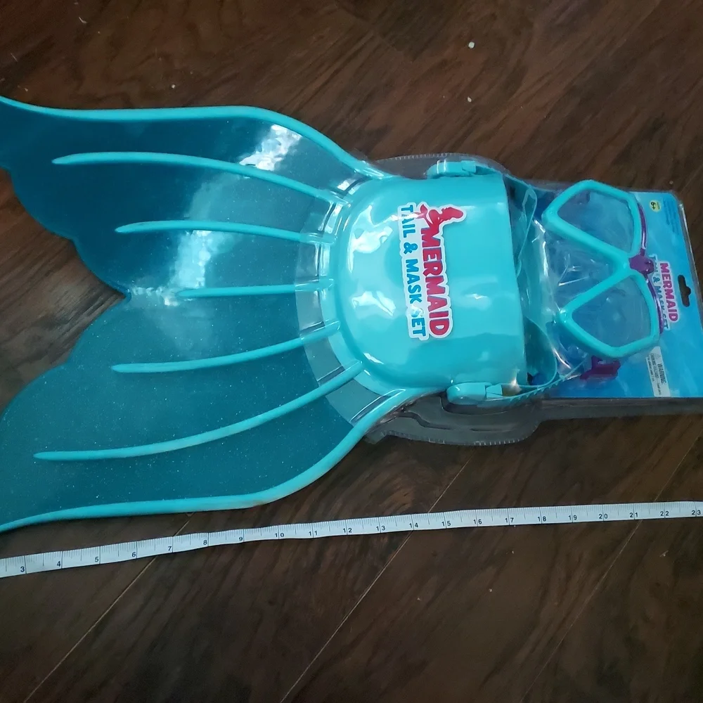 Mermaid Tail & Goggle Mask Swim Set Blue Kids Adjustable New
